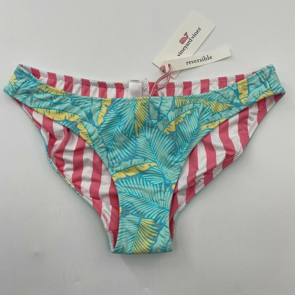 Vineyard Vines Women's Swim Bikini Bottom Island Palms/Stripe Reversible M NWT